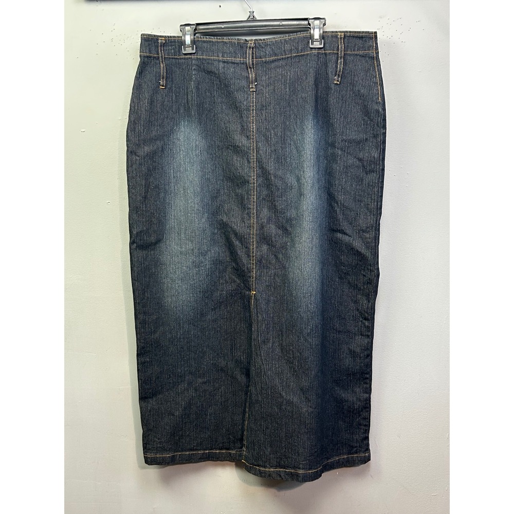 Zoey Beth Skirt Women 2X Dark Blue Maxi Modest Pencil Denim Front Slit Stretch